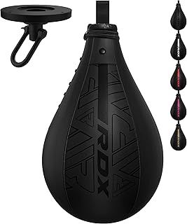 RDX Speed Bag Boxing Ball and Swivel Set, Maya Hide Leather Dodge Striking Mount Kit with Additional Bladder, MMA Muay Thai Punching Workout Kicking Martial Arts Training Home Gym Exercise Speedball