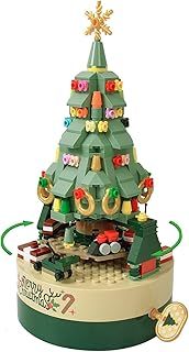 Pauzle Christmas Tree Building Blocks Kits, Xmas Tree Rotating Music Box DIY Architecture Sets Construction Building Blocks for Adults & 8+ Years Old Boys Girls