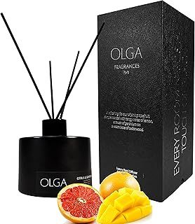 OLGA Reed Diffuser - 180ml Grapefruit & Mango Reed Diffusers for Home with Sticks Sets - Room Fragrance Aromatherapy Diffuser Gift Set - Room Diffusers & Bathroom Essential Oil Diffuser Set
