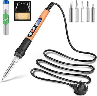 Soldering Iron Kit Electric, Soldering Iron 90W Welding Tools, Adjustable Temperature 180-480℃ Soldering Kit, Digital Portable Solder Iron Kit with 5 Solder Tips, Solder Wire, Mini Stand