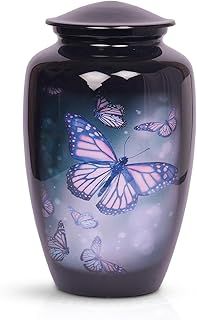 HLC Lovely Butterfly Black Finish Cremation Urn for Human Ashes - Funeral Urn Handcrafted - Affordable Urn for Ashes (Adult (200 lbs) – 10.5 x 6 “, Cremation Urn)