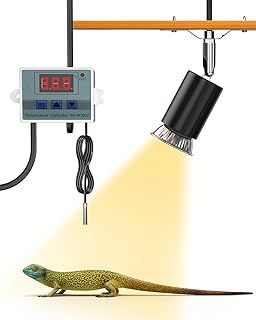 BrightArk Reptile Heat Lamp Holder, Ceramic Heat Lamp Holder with Thermometers, E27 Reptile Heat Lamp, Heat Lamp for Tortoise, Chicks, Puppies, AC220-240V（No Bulb）