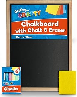SOL Chalkboard with Chalk & Eraser Set, 21 x 28cm Small Chalkboard for Kids, Lightweight & Portable Blackboard with Wooden Frame, Wall Mounting, Ideal for Home, Office, Classrooms & Creative Drawings
