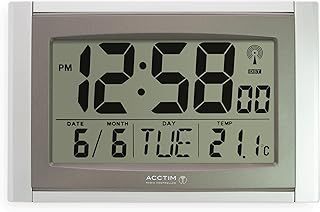 Acctim Stratus Digital Wall/Desk Clock Radio Controlled Tabletop LCD Display Date & Thermometer Silver