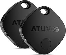 ATUVOS Air Tag Tracker Item Finder-2 Pack, Compatible with Apple Find My (iOS Only), Replaceable Battery, IP67 Waterproof, for Keys, Luggages, Suitcases, Wallets, Bags, Black