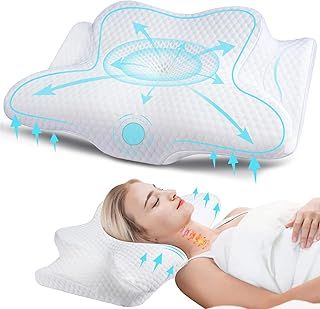 Cervical Memory Foam Pillow for Neck Pain Relief, 2 in 1 Orthopedic Sleeping Pillow, Shoulder Pain Ergonomic Head Neck Support Pillow for Side/Back/Stomach Sleepers with Removable Cover, White