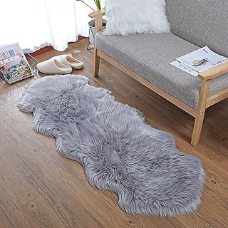 KAIHONG Faux Fur Sheepskin Style Rug,Faux Fleece Chair Cover Seat Pad Soft Fluffy Shaggy Area Rugs For Bedroom Sofa Floor (gray, 60x160cm)
