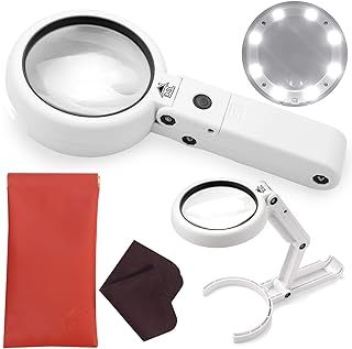DSL Magnifying Glass with Light - Portable Illuminated Magnifying Glasses 5X, 11X Magnification Lens 8 LED Lighted USB Charge Magnifier with Desktop Hand-Held Folding 2 in 1 Upgrade Versio