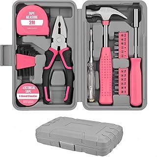54pc Tool Set General Household Toolkit with Toolbox Storage Case, Pink Home & Office DIY Tool Kit Set, Essential Hand Tools Included for Basic Repairs, Maintenance & Home Improvement Projects