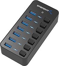SABRENT USB hub 3.2x1 with power adapter 36W, 7 port usb3 fast Powered data hub, multiple USB splitter, USB docking station, multiport hubs, LEDs on/off Switch compatible with pc Laptop MacBook iMac