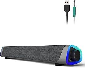 SOULION R30 Computer Speakers, Colorful LED Lights with Switch Button, Surround Sound Portable Computer Sound Bar Speakers for Desktop, Gray