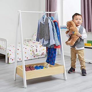 Liberty House Toys White and Pine Wooden Kids Dressing Rail Unit, MDF, 98.5cm H x 64.5cm W x 42cm D