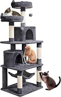 Yaheetech 158cm Multi-level Cat Tree Tower Large Kitten Scratching Posts with Condos/Perches/Hammock Broad-space Kitten Activity Centre, Dark Grey
