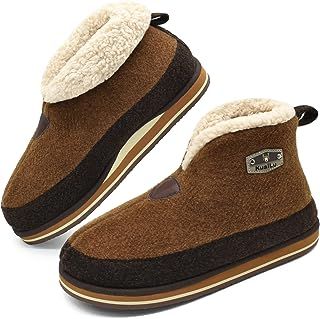Mens Felt Winter Warm Boot Slippers Cosy Memory Foam Fleece Lined Bootie Slippers with Comfy Arch Support House Shoes Non-Slip Indoor Outdoor Hard Sole