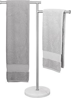 KES Free Standing Towel Rail Bathroom Towel Holder, Towel Rack with 2 Swivel Arms and Weighted Marble Base, SUS304 Stainless Steel Brushed Finish, BTH219S2-2