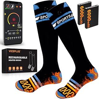 Electric Heated Socks for Men & Women, App Control, Rechargeable 6000mAh Battery, Ultra-long Heating Wire, 360° Warming, Winter Foot Warmer for Camping/Hiking/Skiing (Black-Blue)