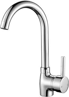 Kitchen Sink Mixer Tap Single Lever Monobloc Polished Chrome Mixers Taps 1 Hole Swan Neck Modern 360° Swivel Spout Mono Faucet with UK Standard Fittings