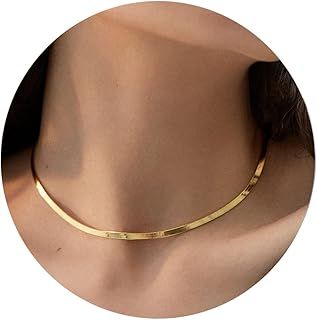 14K Gold/Silver Plated Snake Chain Necklace，Herringbone Necklace For Women Gold Filled Flat Chain Necklace for Women Girl Gifts Jewelry Adjustable Necklace 3/5MM(W) 16"/18" 20"/22"/24"(L)