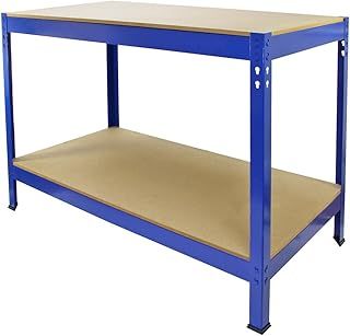 Workbench Garage Table Metal Storage Shelving DIY Tools Heavy Duty Work Bench Workshop Shed / 2 Shelves 90cm x 100cm x 60cm / Blue