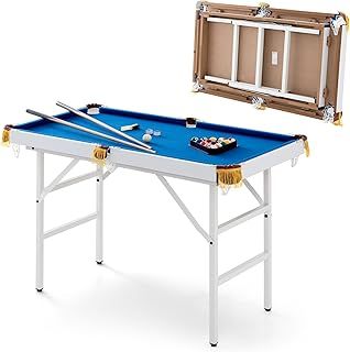 SPOTRAVEL 4FT/4.5FT Billiards Table, Folding Pool Game Snooker Table with 2 Cue Sticks, 2 Chalks, 16 Balls, Triangle & Brush, Portable Pool Table Set