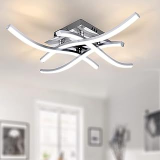 LED Ceiling Light, Elegant Curved Design Ceiling Lights, 4 Built-in LED Boards, 24W 2400 Lumen, Cold Light 6500K, Modern Ceiling Fixture for Living Rooms, Bedrooms and Corridor