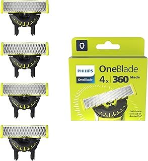 Philips OneBlade 360-Innovation Authentic Replacement Blades for OneBlade Hybrid Electric Shaver & Trimmer. Trim, Edge and Shave with Durable Stainless Steel, 4x pack (16 Month Supply), Model QP440/50