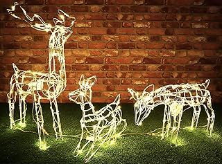 Set Of 3 Animated Light Up Reindeer Family With Warm White LED Lights- Christmas Lights
