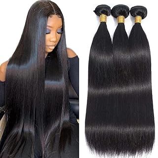 Brazilian Straight Hair 3 Bundles Brazilian Virgin Hair Weft Straight Bundles 12A Straight Human Hair Bundles Natual Black Color 300g (10 12 14 Inch)