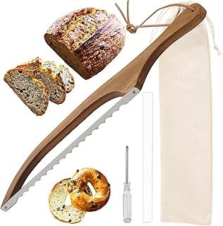 Bread Slicer, 15.7x2.4 Inch Stainless Steel Bread Bow Saw with Bamboo Handle for Sourdough, Bagels, Baguettes