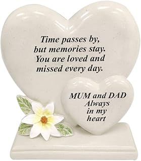 Personalised Grave Ornament/Memorial Plaque with Double Hearts | Graveside Decoration Gift in the Loving Memory of your Loving Deceased Ones (Mum and Dad)