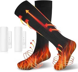 Flintronic Men's Women's Heated Socks with 3 Heating Settings Winter Foot Warming Socks, Rechargeable 2200-5000mAH Battery Powered Electric Heating Socks for Outdoor Sports and Skiing, Hiking