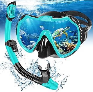 Snorkel Set Adults, Scuba Snorkelling Packages with Anti-Fog Panoramic View Swimming Goggles,Dry Snorkel Set Suitable for Snorkeling Diving Swimming