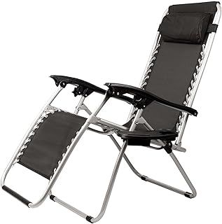 GardenCo Zero Gravity Recliner with Side Table - Reclining Outdoor Sun Lounger - Relaxer Chair for Patio Decking Gardens Camping (1, Silver/Black)