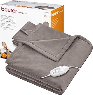 Beurer HD75 Electric Blanket with 6 Temperature Settings, Soft Heated Throw for Cosy Sofa Nights, Automatic Switch-Off & Safety System, Machine-Washable, Taupe, 180 x 130 cm, 100 watts