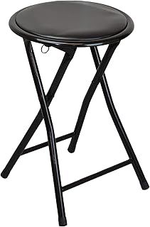 Harbour Housewares Black Padded Folding Stool - Easy Store Metal Frame Sponge Padded Stool with Floor Protector Bumper Feet Lightweight Foldable Seat for Kitchen Bar, Breakfast Bar