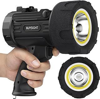 BUYSIGHT Rechargeable Spotlight Flashlight,1000,000 lumens Hand held Spotlight Waterproof Flashlight Hunting floodlight with red Filter (Graphite Black-COB), ‎006-COB