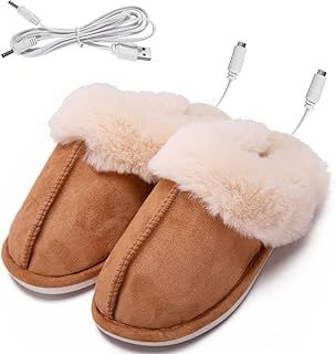 Kunyeah USB Heated Slippers Foot Warmer Shoes Charger Electric Heating Shoes Winter Warm Plush Slippers for Women Men