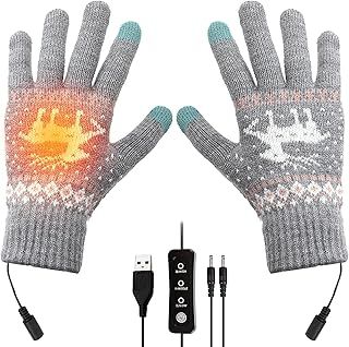 USB Heated Gloves for Men Women, Heating Mittens Full Finger Knitted Heating Gloves Knitting Mittens Touchscreen Laptop Gloves Hands Warmer Gloves Winter
