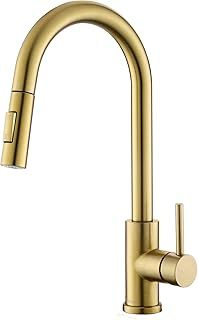 Tohlar Gold Kitchen Tap with Pull Down Sprayer, Modern Stainless Steel Single Handle Pull Out Kitchen Mixer Tap, Brushed Gold