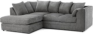 L Shaped Sofa Settee - Full Cord Fabric 4 Seater Corner Sofas Set - Jumbo Corner Sofa for Relaxing Lounge Living Room Indoors - Left Hand