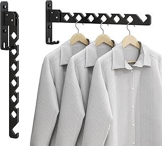 dancrul Wall Mounted Drying Rack Clothing Foldable for Laundry Room, Clothes Drying Rack Folding Indoor, Matte Black 2 Packs