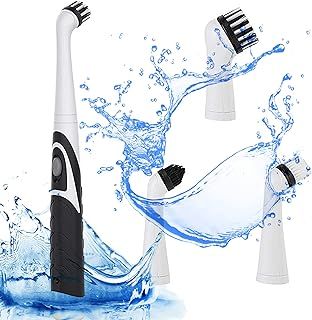 Household Cleaning Brush, Electric Cleaning Brush Oscillating Cleaning Tool, Power Sonic Cleaning Scrubber Cordless with 4 Heads, for Bathroom Household Tub Tile Floor Wall Kitchen (Black)