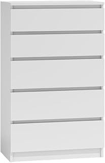 WHATSIZE ENTERPRISE – Moderna – Large Chest of Drawers – Contemporary 5 Drawer Tall Dresser & Bedside Drawers - Office, Lounge & Bedroom Furniture Storage Cabinet, White