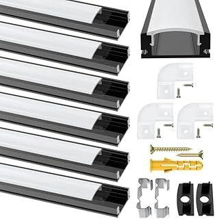 LED Strip Diffuser, LED Aluminum Channel Black U-Shape LED Aluminum Profile with Milky White Cover, End Caps and Mounting Clips Aluminum Extrusion 90 Degrees Connectors for LED Strip Lights