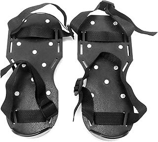 QWORK® Gunite Spiked Shoes with 1-3/16" Short Spikes Perfect for Epoxy Floor, Overlays, Cover Installation, Black Color (1 Pair)