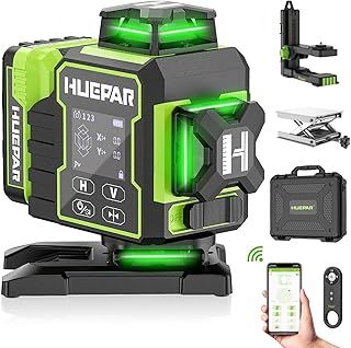 Huepar 2024 W04CG 4D Laser Level - LCD Display, Rotating Motor Base, 360° Self-Leveling Cross Line Laser - Bluetooth Remote Control, Pulse Mode