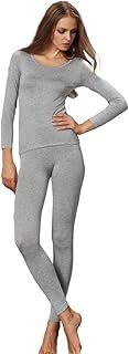 Liang Rou Women's Crew Neck Top & Bottom Ultra Thin Thermal Underwear Set