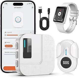DAYTECH Smart Wrist Personal Alarm, Wireless Panic Button Linked To Phone, Call Button for Elderly, 1*Rechargable Wrist Button, 1*Call Button, 1*WIFI Receiver Supports Tuya 2.4GHz Wi-Fi