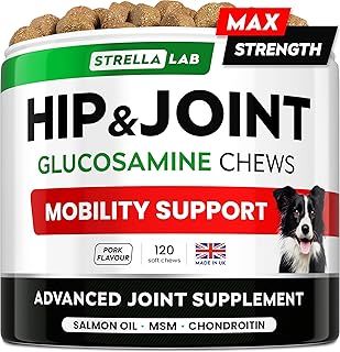 STRELLALAB – Treats Over Tablets! Advanced Dog Joint Supplement Chews – Hip & Joint Health Care with Glucosamine & Chondroitin – Made in UK – Senior & Adult - 120 Count