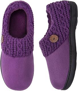 EverFoams Women's Microsuede Slippers Warm Comfy Memory Foam Indoor House Shoes with Knit Collar